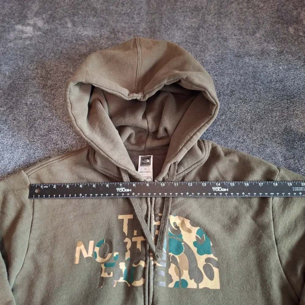 The North Face Full‎ Zip Hoodie Mens L Army Green Camo Graphic Logo Street Wear